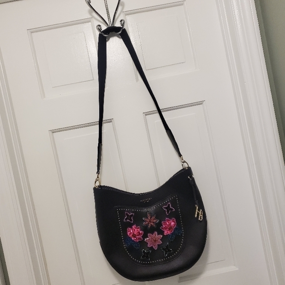 Henri Bendel W57th Black Hobo Large Floral Applique Crossbody - Picture 11 of 15
